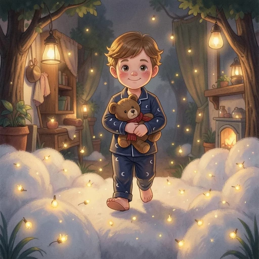 Page 3 illustration: The cloud bridge was as soft as cotton wool; it gave a little under his feet with every step.