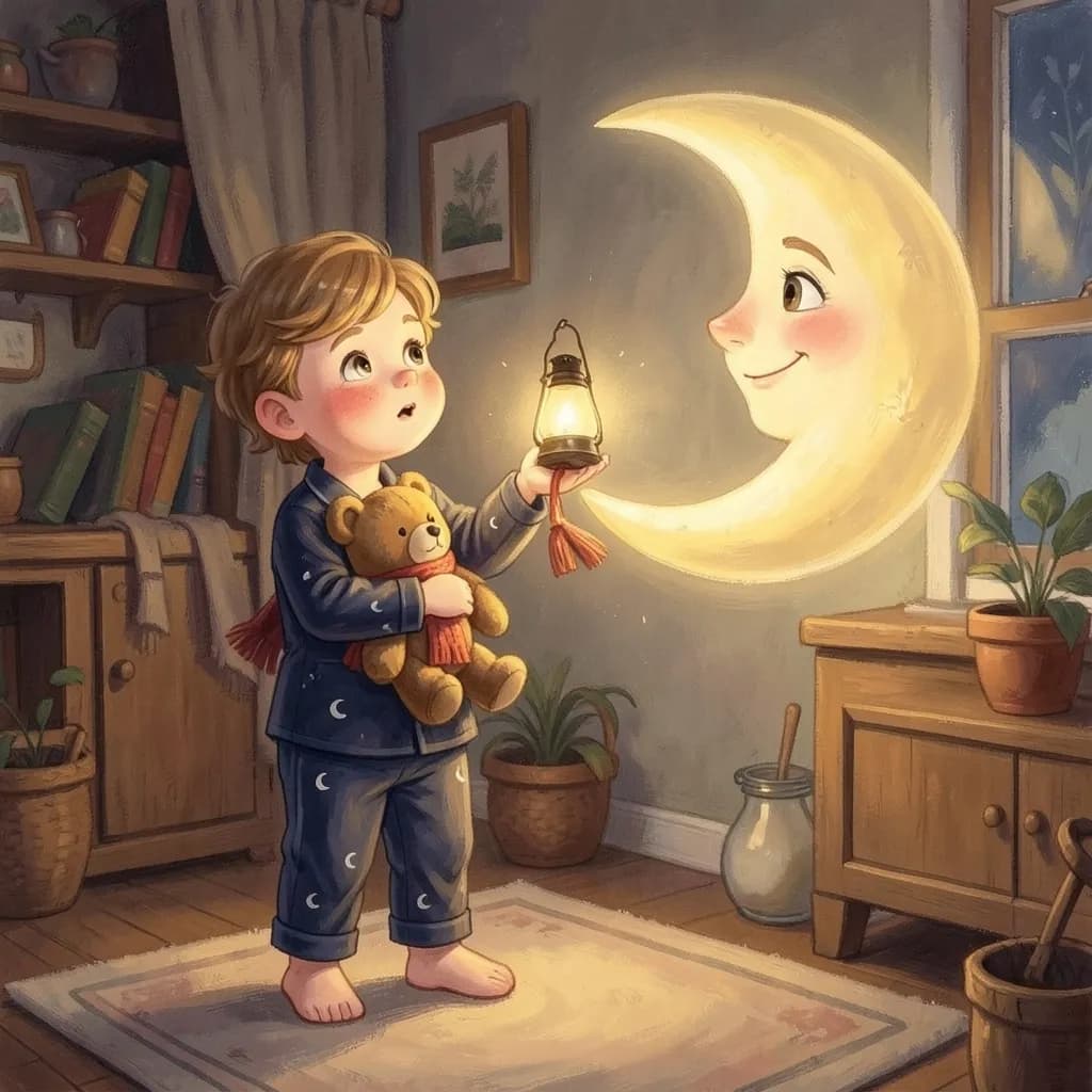 Page 5 illustration: At the end of the bridge the Old Moon was waiting.