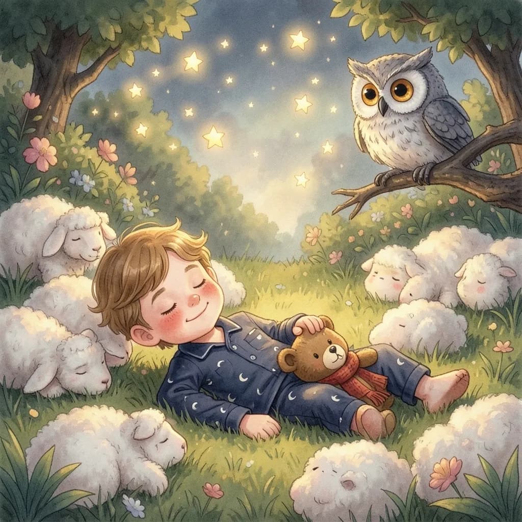 Page 7 illustration: In the castle garden, cloud lambs were grazing.