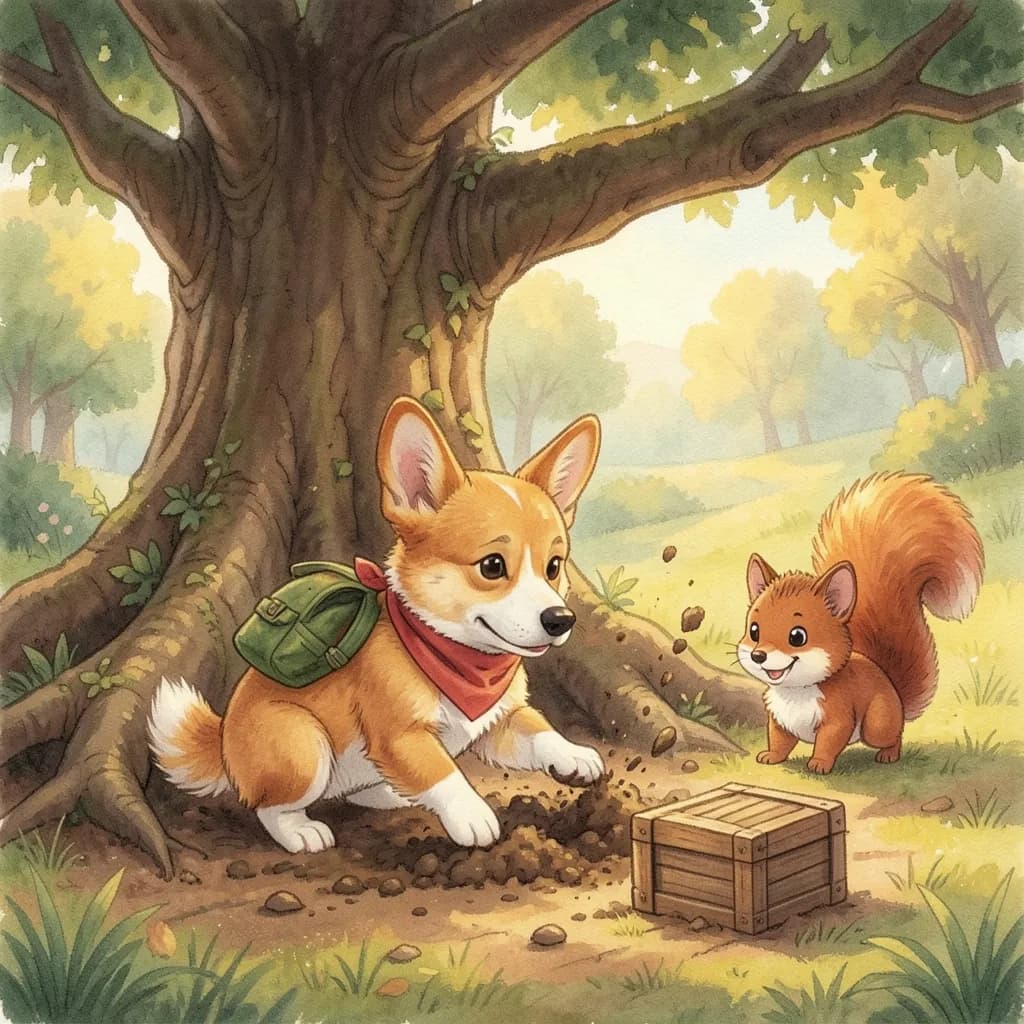 Page 6 illustration: At last, in the middle of a clearing, a giant oak tree rose up, its branches hugging the sky.