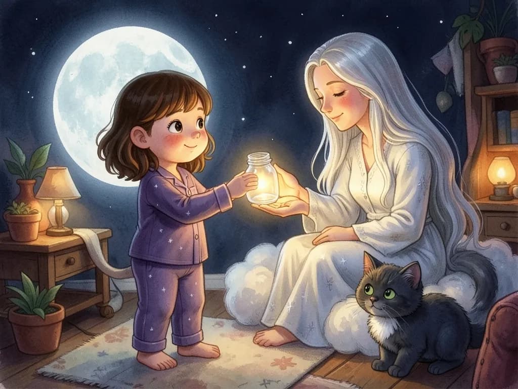 Page 6 illustration: Lady Moon handed Lily a small glass jar.