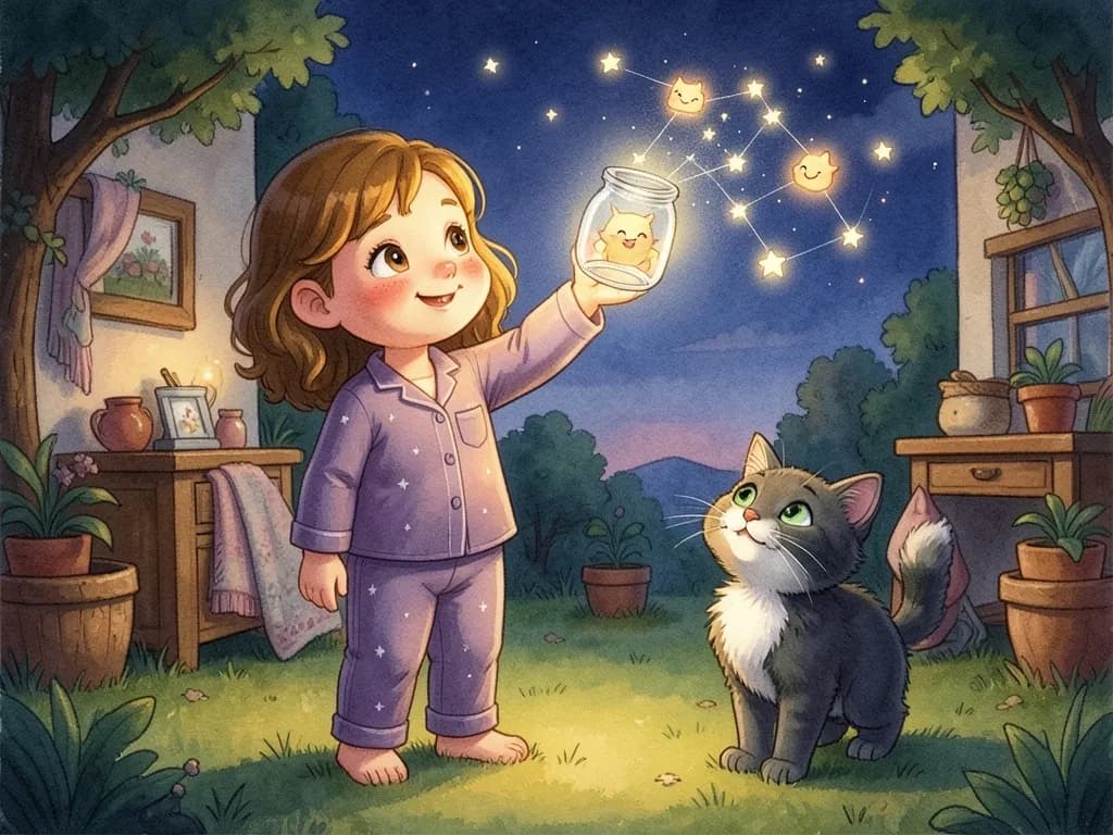 Page 7 illustration: Lily set the jar beside the stars.