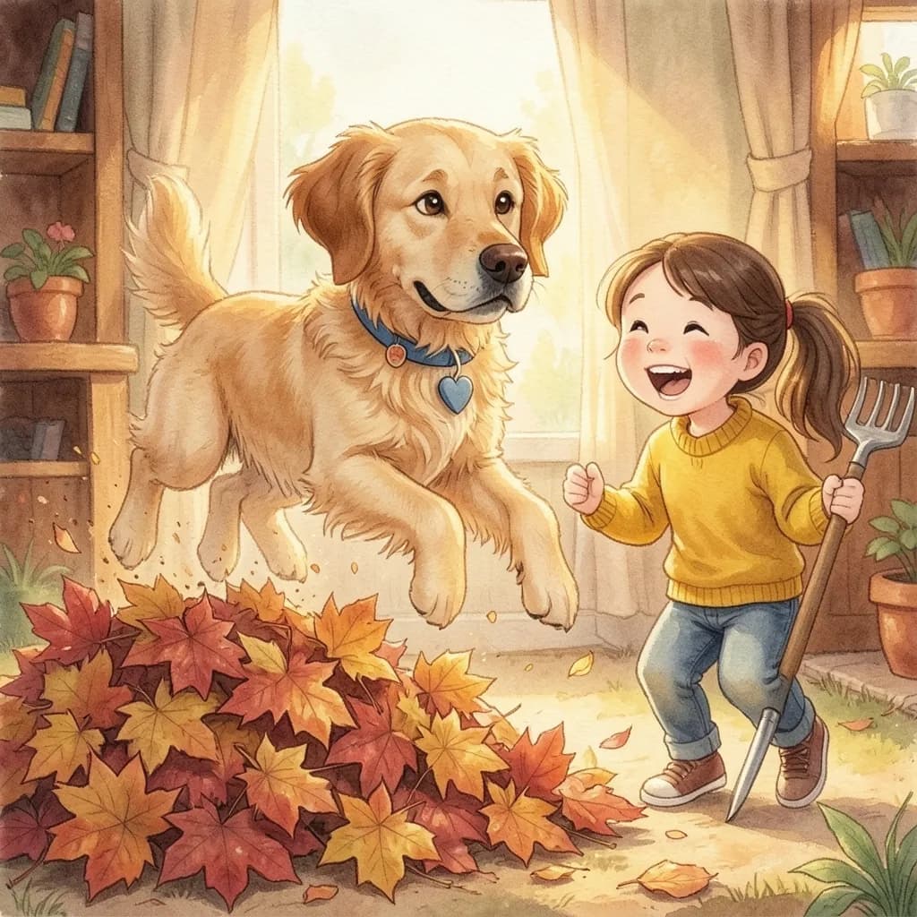 Page 4 illustration: When the leaves turned golden in autumn, Daisy's favourite game began.
