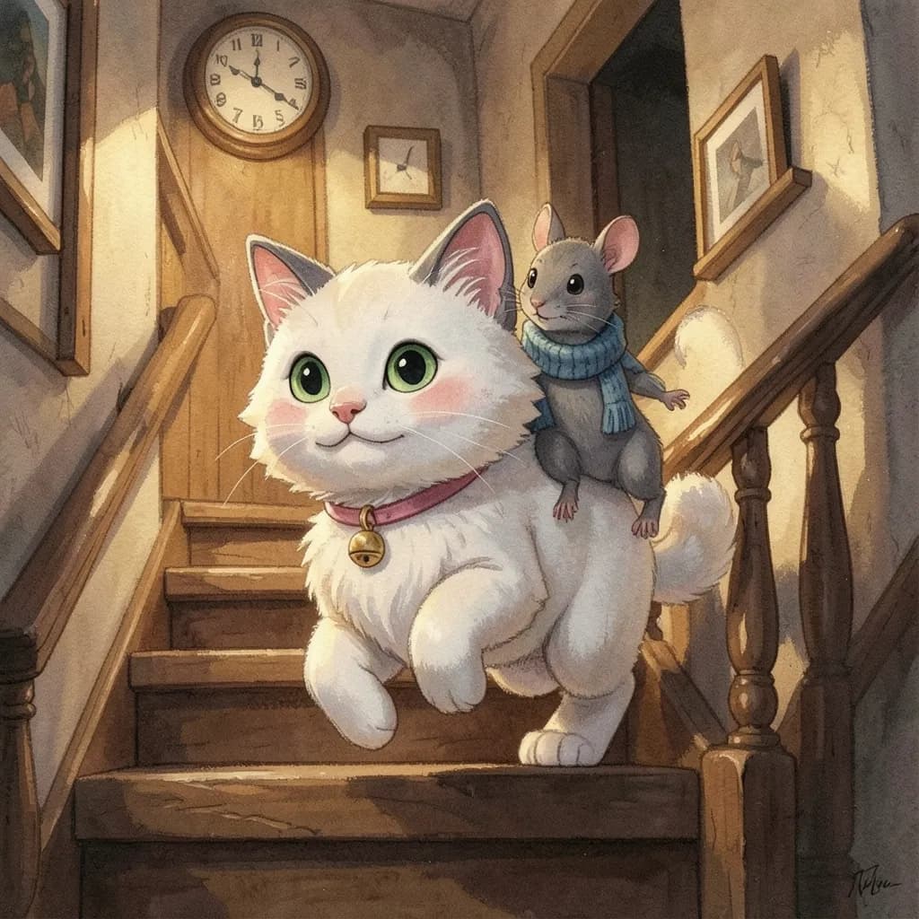 Page 4 illustration: At midnight the stairs looked as tall as a mountain.