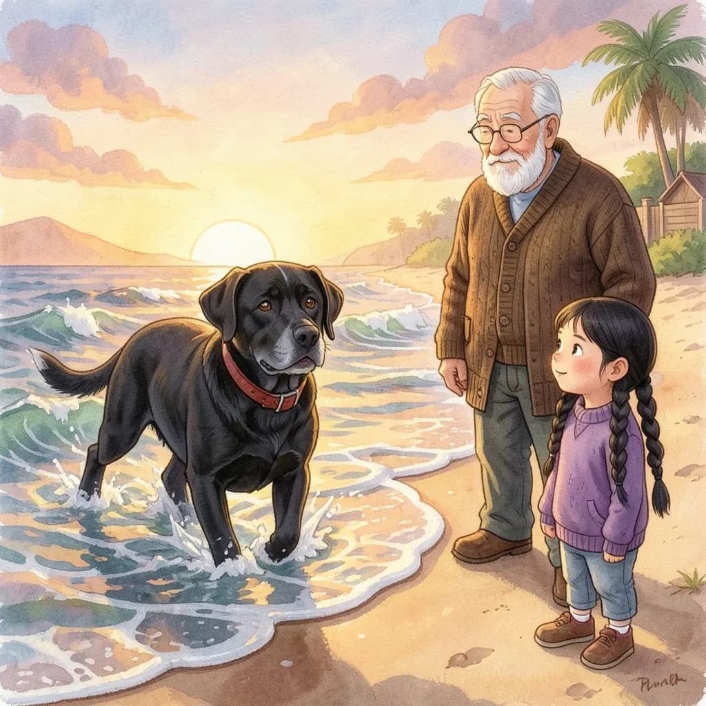 Page 5 illustration: One summer evening they all go back to the beach where Max learned to swim.