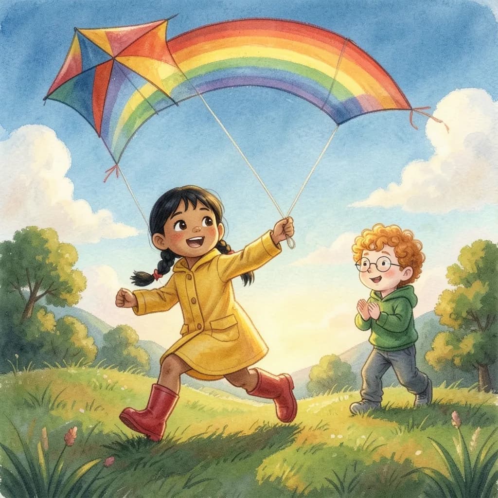 Page 5 illustration: One, two, three! Sam let go and Mia ran as fast as she could.