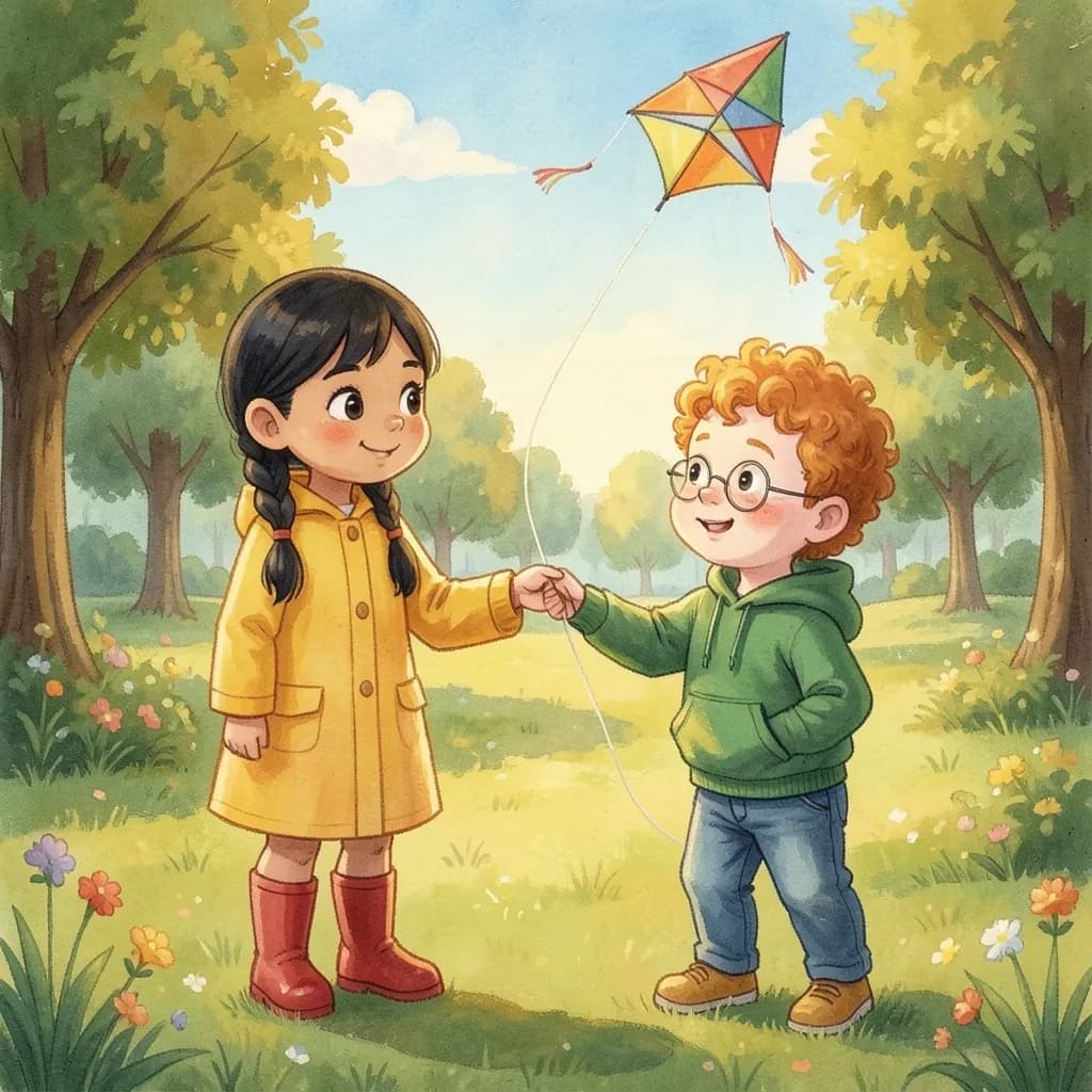Page 6 illustration: As Mia held the string, she saw the light in Sam's eyes.